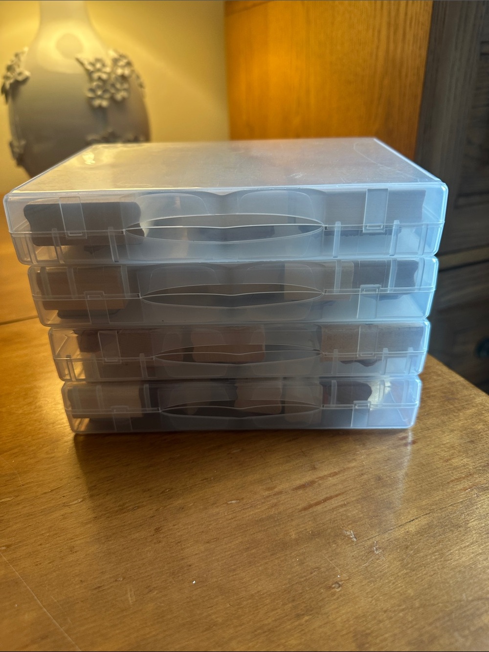 Stampin Up nature themed wooden stamps in stackable storage containers